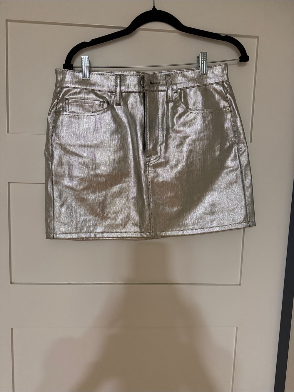 Frame Denim Metallic Silver Mini Skirt